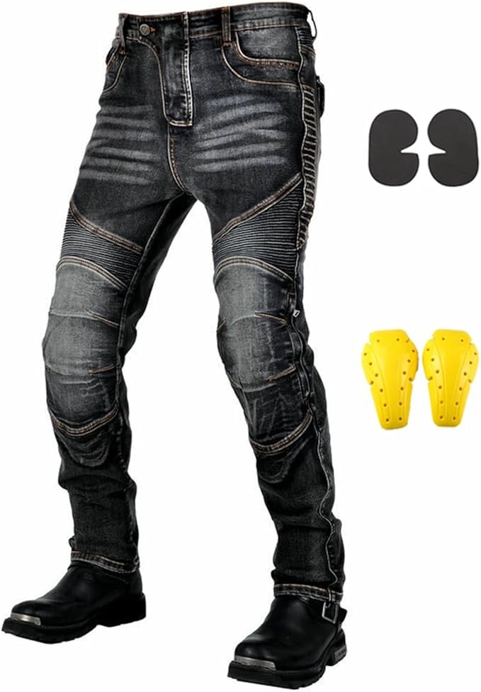 Vaqueros de moto para hombre con protecciones – Fibra de aramida, bolsillos en muslos, reforzados y resistentes