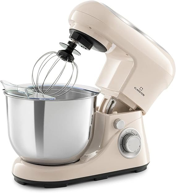 Klarstein Robot de cocina multifunción 1300 W – Bol 5 L, gancho amasador, movimiento planetario, 6 velocidades