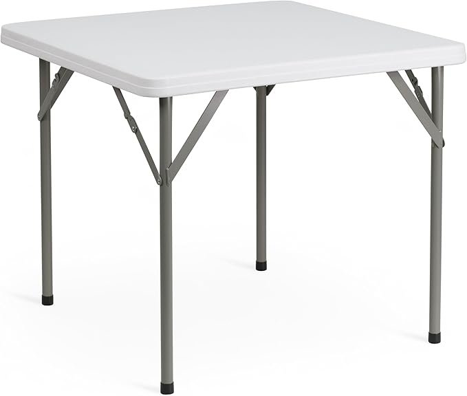 Flash Furniture Mesa plegable cuadrada de plástico blanco efecto granito 87 × 87 × 75 cm