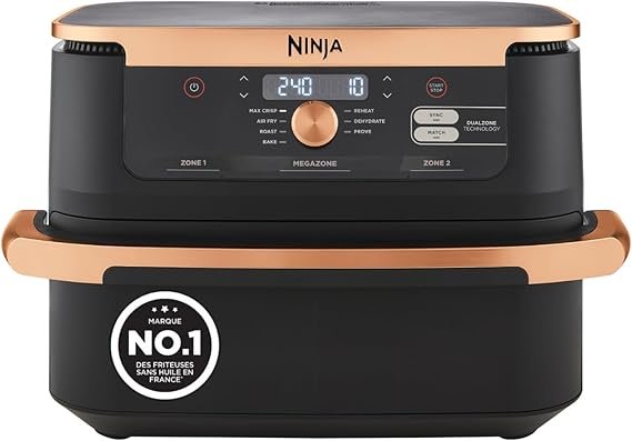 Ninja Foodi FlexDrawer Airfryer AF500EUCP – Freidora de aire 10,4 L de doble zona, 7 en 1, separador extraíble, apta para lavavajillas, negro/cobre
