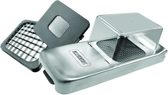 ALLIGATOR 3093 Cortaverduras multifunción de acero inoxidable con recipiente – 3 cuchillas intercambiables (3 × 3, 6 × 6, 12 × 12 mm), sin BPA,…