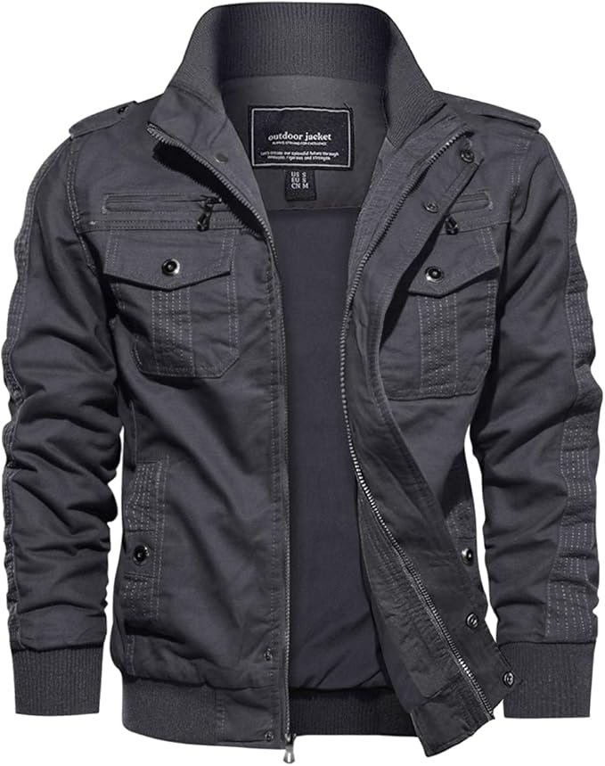 EKLENTSON Chaqueta de entretiempo hombre – Estilo cargo/trabajo, numerosos bolsillos, ligera, outdoor y ocio, primavera/otoño