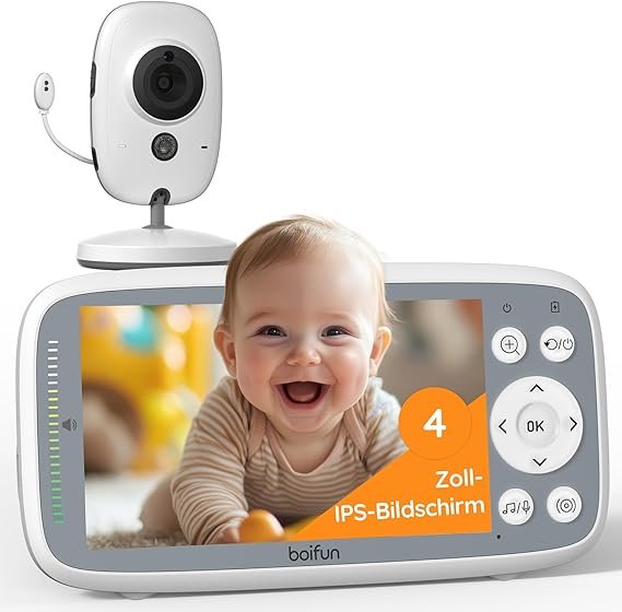 BOIFUN Vigilabebés con vídeo 2026 y cámara – Pantalla 4 pulgadas 720p sin Wi-Fi, visión nocturna, autonomía 10 h, audio bidireccional, detección…