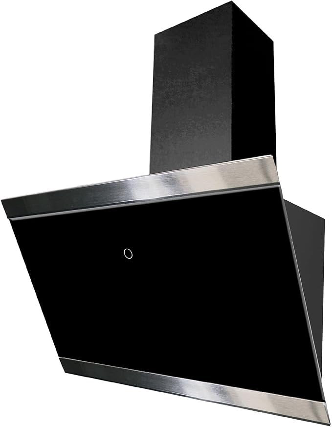 respekta CH89060S Campana inclinada 60 cm – Cristal con marco de acero inoxidable, extracción/recirculación, clase A++, negra