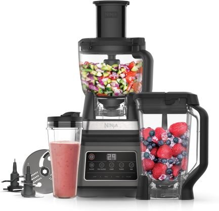 Ninja BN800EU Robot multifunción y batidora 3 en 1 – 5 programas, bol 1,8 L, jarra 2,1 L, vaso 700 ml, 1200 W, apto para lavavajillas, Auto-iQ, negro