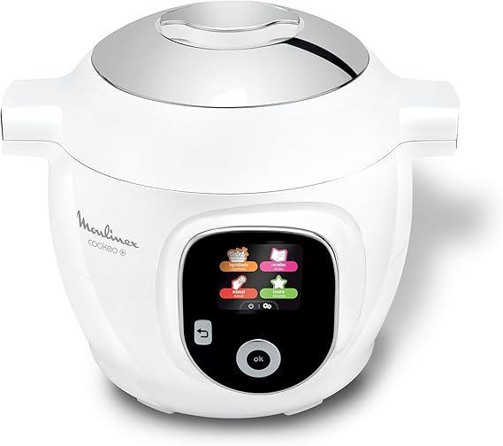 Moulinex Cookeo Smart Multicooker CE854110 – 6 L, 1600 W, 80 recetas integradas, asistente de cocción con pantalla y aplicación, blanco