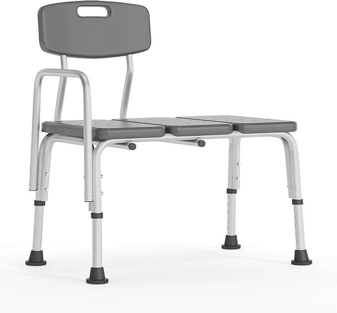 Flash Furniture HERCULES Banco de transferencia baño/ducha gris con respaldo y reposabrazos lateral