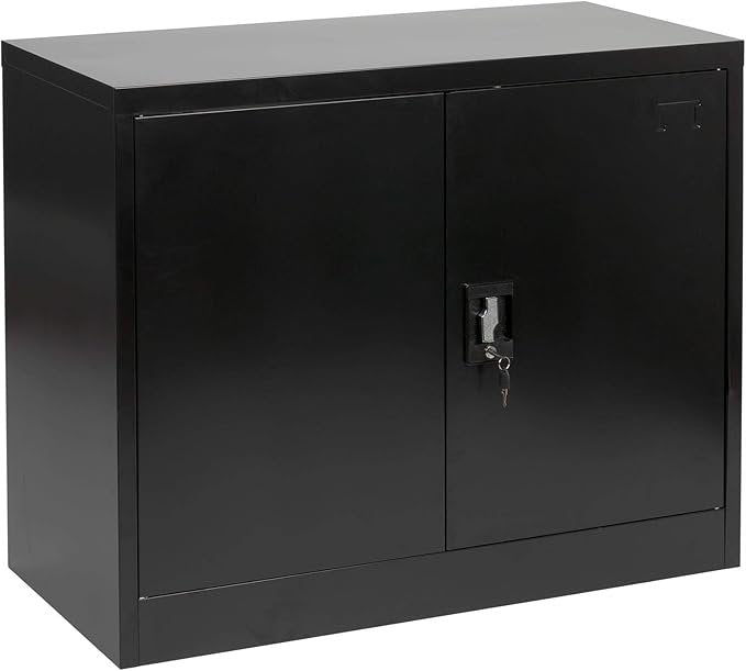 MMT Furniture Designs Armario de almacenamiento de acero negro de 2 puertas con cerradura, 900 mm