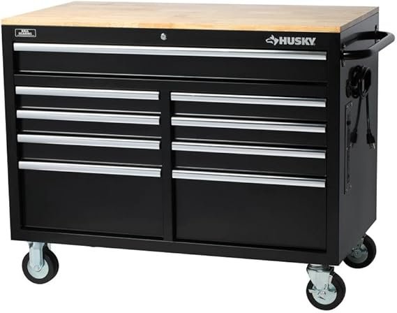 HuskyTools Banco de trabajo móvil extraprofundidad 46″ con 9 cajones