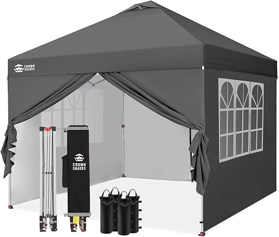 CROWN SHADES Cenador plegable 3 × 3 m – Carpa pop-up impermeable y resistente al invierno, UV 50+, 3 alturas, 4 paredes, gris