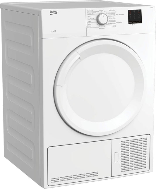 Beko DC 7130 N b100 Secadora de condensación 7 kg – Medición electrónica de humedad, antiarrugas automático, tambor AquaWave, 15 programas, Express
