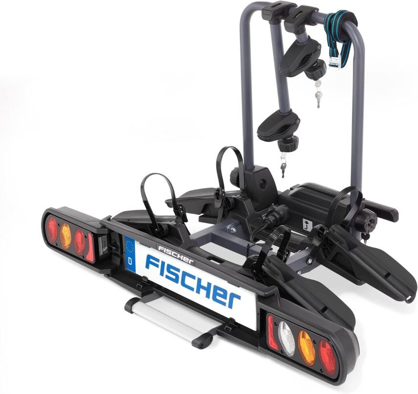 Fischer ProlineEvo 2 Portabicicletas de enganche – Para 2 bicicletas hasta 60 kg, compatible con bicicletas eléctricas, premontado, bloqueable y…