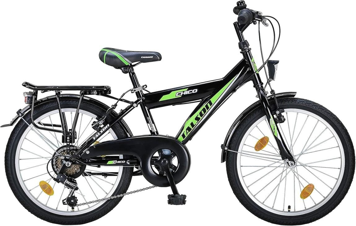 Talson Bicicleta infantil 20″ – 6 velocidades, iluminación conforme StVZO, negro/verde