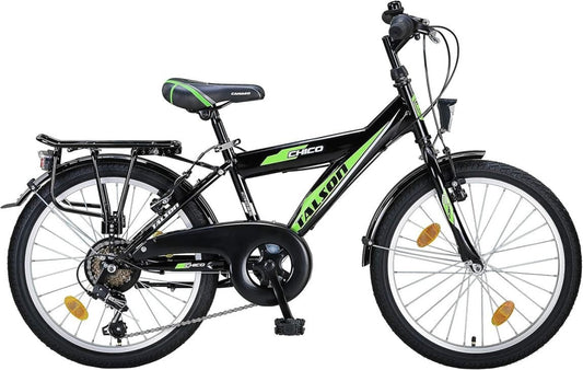 Talson Bicicleta infantil 20″ – 6 velocidades, iluminación conforme StVZO, negro/verde