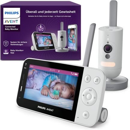 PHILIPS Avent Connected SCD951/26 Vigilabebés con vídeo Wi-Fi – Cámara HD, visión nocturna IR, detección de llanto, intercomunicador, 12 h de…