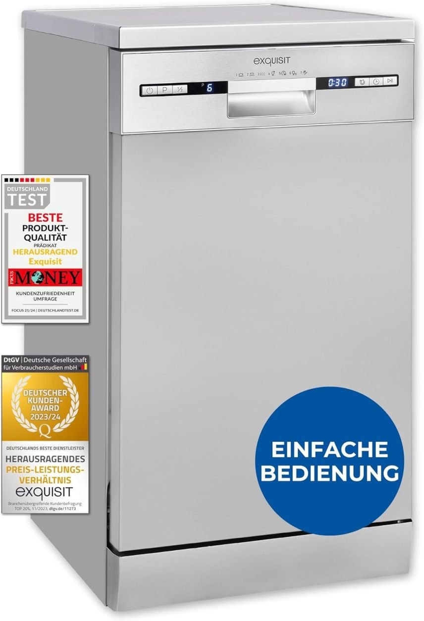Exquisit Lavavajillas 45 cm GSP59109-030E – 9 cubiertos, Power+, modo ECO, plateado
