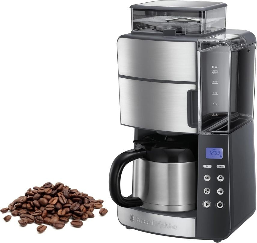 Russell Hobbs Grind&Brew 25620-56 Cafetera de filtro con molinillo y jarra térmica – Temporizador digital, cabezal de extracción, hasta 10 tazas,…