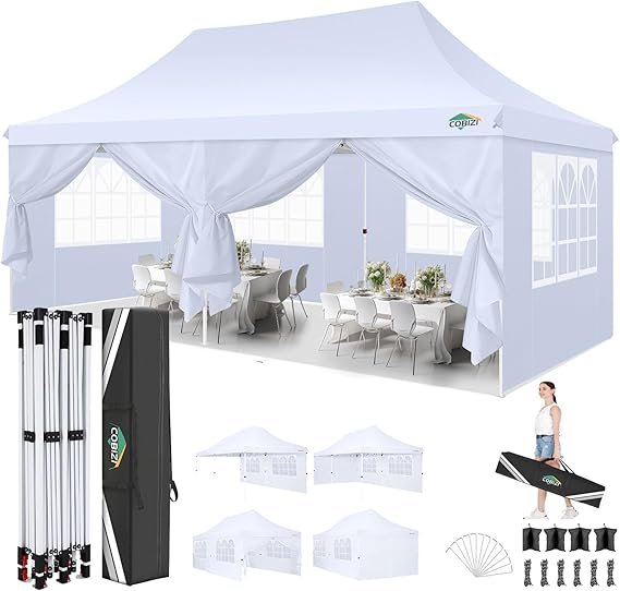 COBIZI Cenador plegable 3 × 6 m – Carpa impermeable, estable y plegable, protección UV, 6 paredes, para bodas y eventos exteriores