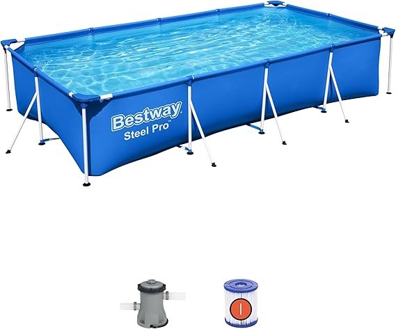 Bestway Splash Frame Piscina tubular azul 400 × 211 × 81 cm – Modelo 56424 con estructura metálica para jardín