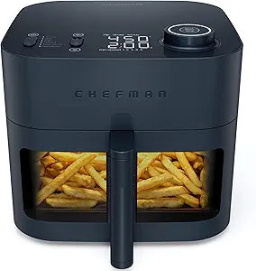 Chefman Crispinator Airfryer 8 qt – Freidora de aire potente de gran capacidad, negra
