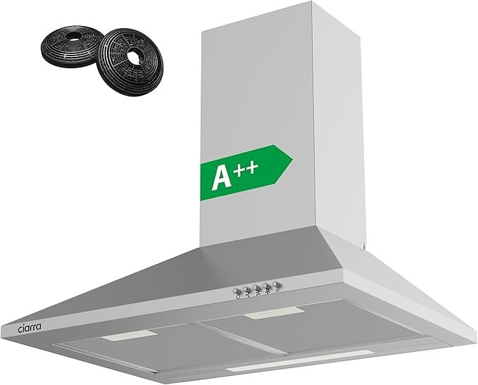 CIARRA Campana de pared inclinada 60 cm – Clase energética A++, recirculación y extracción
