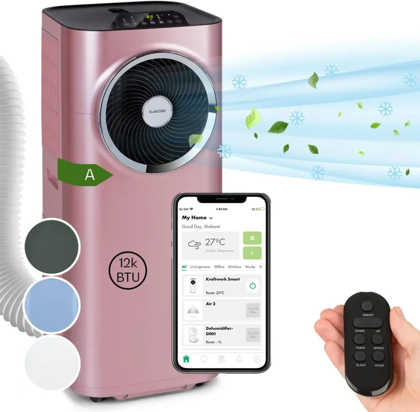 Klarstein Aire acondicionado portátil 5 en 1 con tubo de evacuación – Ventilador, deshumidificador, purificador de aire, modo noche, control…