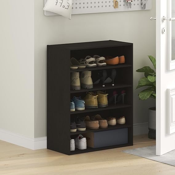 Furinno FANO Zapatero 5 niveles – Apilable, 29 × 61,5 × 80 cm, roble oscuro/negro