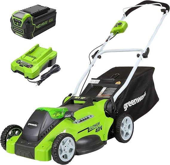 Greenworks Cortacésped inalámbrico 40 V 16 pulgadas – Modelo de empuje con batería de 4,0 Ah, arranque por botón, autonomía hasta 1/3 de acre