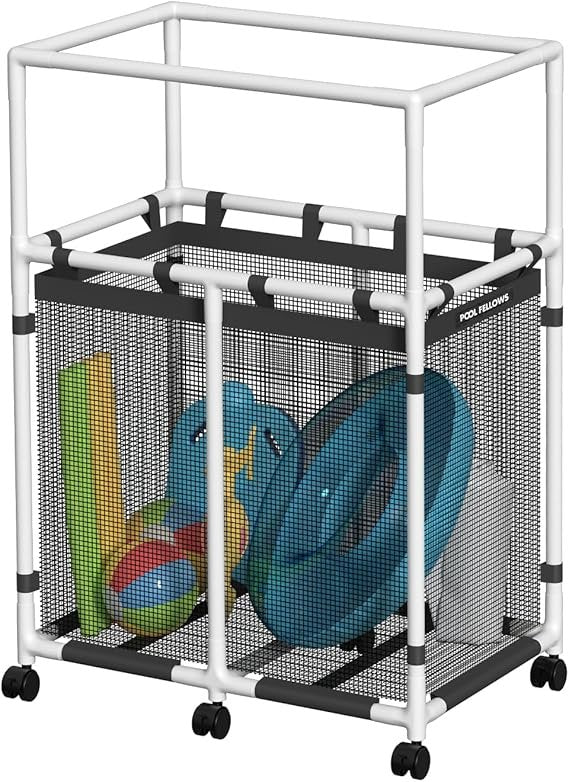 Cesta organizadora para piscina de plástico – Organizador para churros, juguetes, toallas y accesorios, diseño de malla, estilo Basic & Pro