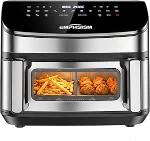 Airfryer 12 L doble zona 2600 W – Freidora de aire XXL de 2 compartimentos, 13 en 1, calor superior e inferior, ventanas e iluminación, uso…
