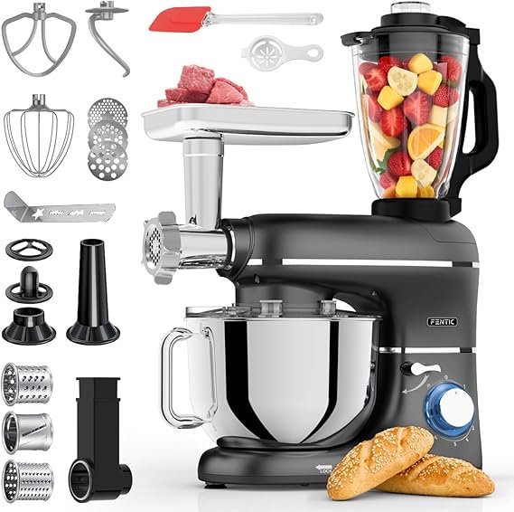 Robot de cocina multifunción 6 en 1 2000 W – Bol 6,2 L, picadora 1,5 L, picadora de carne y accesorios, negro