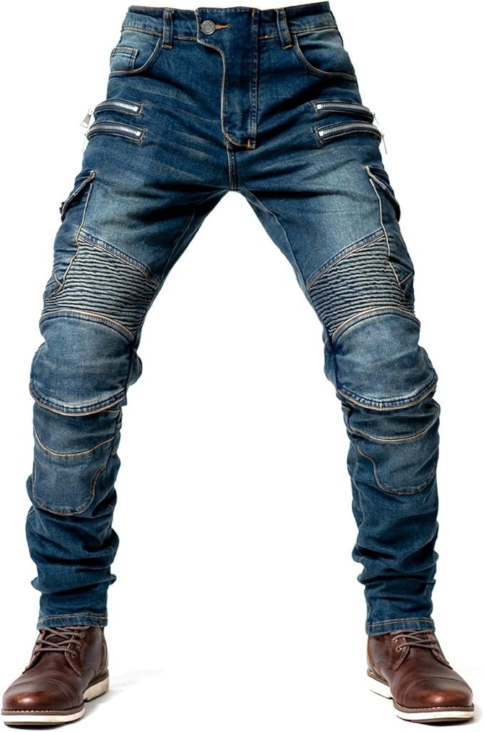 Vaqueros de moto para hombre de pierna recta – Resistentes a caídas, protecciones reforzadas en 4 zonas, estilo racing biker