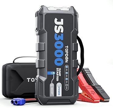 TOPDON JS3000 Arrancador de batería 3000 A – Batería externa 24.000 mAh para motores gasolina de hasta 9 L y diésel de hasta 7 L, carga rápida…