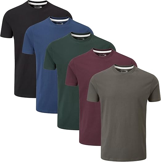 Charles Wilson Camisetas hombre, pack de 5 – Básicas lisas de cuello redondo y manga corta, cómodas