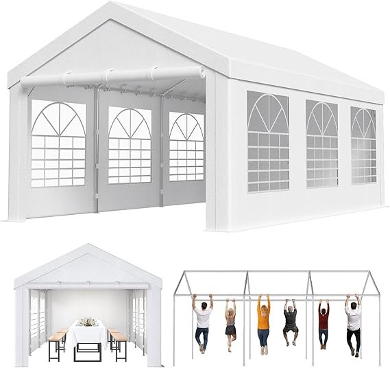 Homall Carpa de recepción 3 × 6 m – Estructura metálica, lona PE 560 g/m² impermeable, UV 50+, 18 piquetas y 4 vientos incluidos, blanca