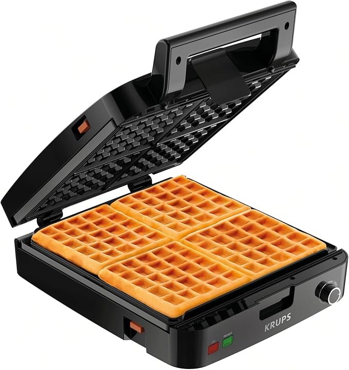 KRUPS Gofrera belga para 4 gofres – 1200 W, inox, 5 niveles de tostado, placas extraíbles