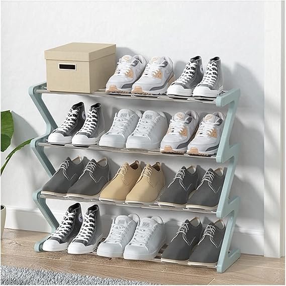 Zapatero metálico de 4 niveles con estantes de tela – Organizador compacto para entrada, salón o vestidor