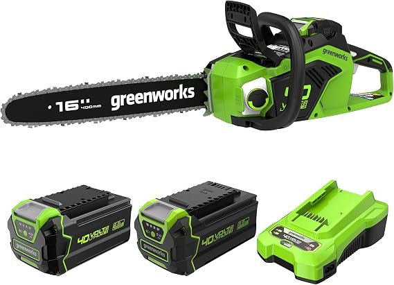 Greenworks GD40CS18 Motosierra inalámbrica 40 V, espada 40 cm – Motor sin escobillas, 20 m/s, batería rápida 5 Ah, cargador y batería adicional 4…