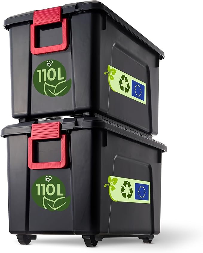 Iris Ohyama SIA-60 Power Box Lote de 3 cajas de almacenamiento – Plástico, tapa, clips y asas