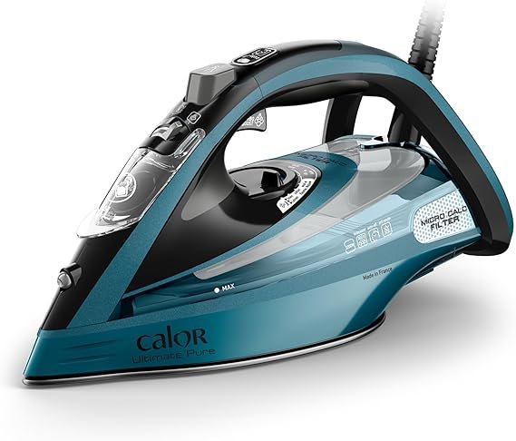 Calor Ultimate Pure Plancha de vapor FV9851C0 – 3000 W, vapor continuo 60 g/min, golpe de vapor 300 g, filtro Micro-Calc, antigoteo