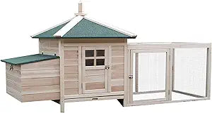 PawHut Gallinero de madera 195 cm – Con ponedero, recinto, rampa y bandeja de limpieza extraíble
