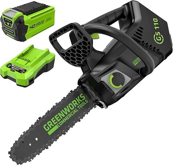 Greenworks GD40TCSK2 Motosierra inalámbrica 40 V – Motor sin escobillas, espada 25 cm, 12 m/s, batería 2 Ah y cargador incluidos