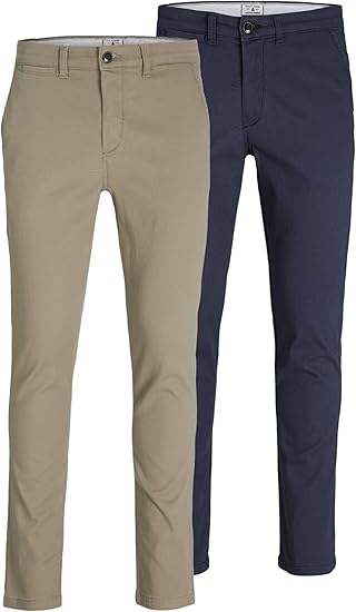 Jack & Jones Pantalones chinos hombre Marco, pack de 2 – Algodón elástico moderno para oficina y ocio