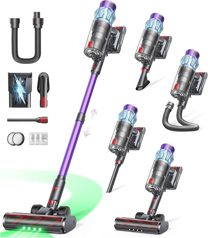 Aspirador escoba inalámbrico 600 W – Succión 50 kPa, autonomía 65 min, estación de carga mural, depósito 1,5 L, cepillo antienredos