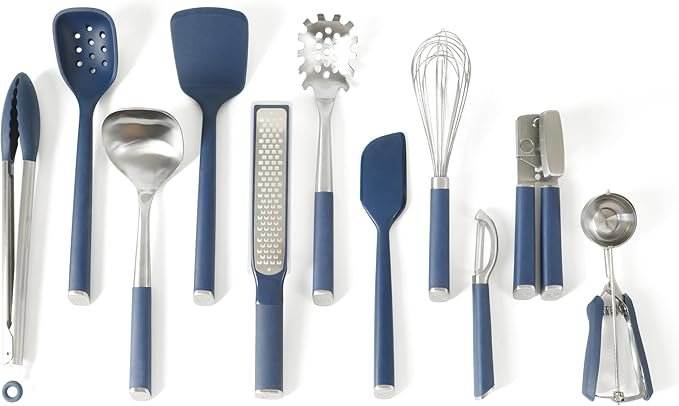 Calphalon Edge Juego de 11 utensilios de cocina – Acero inoxidable con mangos azul marino