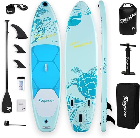 Stand Up Paddle hinchable 11' × 34 pulgadas – Extra ancho, ultraestable, hasta 205 kg, bomba y pala de fibra de vidrio incluidas
