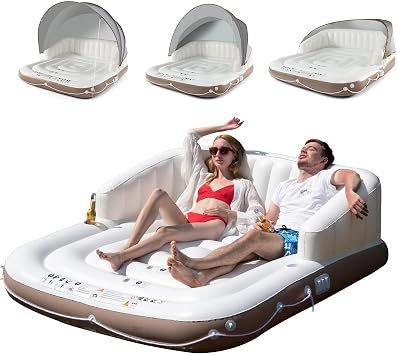 LIFEZEAL Lounge hinchable con parasol desmontable – 180 × 180 × 160 cm, isla flotante / sofá hinchable para adultos, carga máx. 200 kg