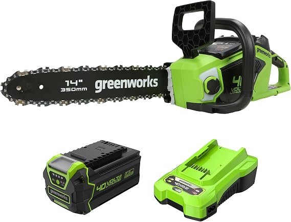 Greenworks GD40CS15 Motosierra inalámbrica 40 V – Espada 35 cm, motor sin escobillas, 12 m/s, batería 5 Ah y cargador 2 A incluidos