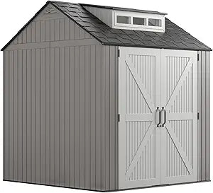 Rubbermaid Cobertizo de almacenamiento exterior de resina 7 × 7 ft con suelo