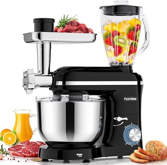 Homlee Robot de cocina 3 en 1 2000 W – Picadora de carne, batidora, cortaverduras, bol mezclador 5,5 L